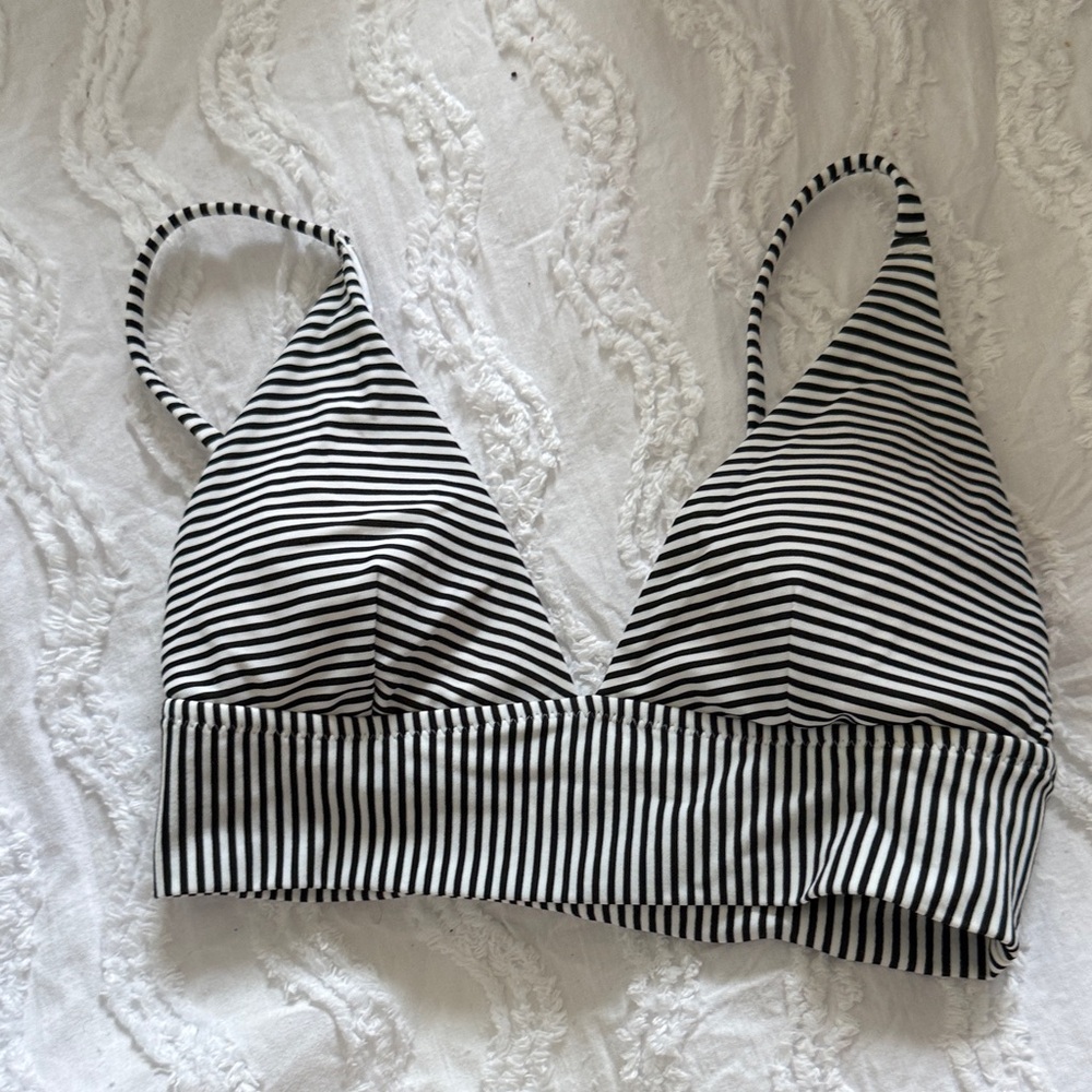 aerie Black & White Striped Triangle Bikini top